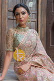 Pink heavy embroidered net party wear saree