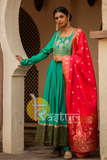 Green double shade banarasi flared anarkali kurta set with dupatta