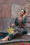 Bottle green heavy embroidered kurta with pant set