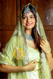 Green mirror work embroidered georgette lehenga choli set