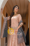 Peach and grey embroidered gotta work lehenga choli set
