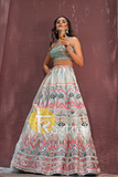 Firozi and multicolor heavy embroidered lehenga choli set