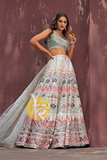 Firozi and multicolor heavy embroidered lehenga choli set