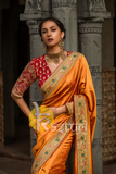 Red yellow embroidered georgette saree