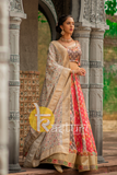 Grey and red flower print embroidered dola silk lehenga choli set