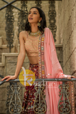 Peach, maroon with multicolor heavy embroidered georgette lehenga choli set