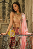 Peach, maroon with multicolor heavy embroidered georgette lehenga choli set