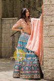 Pink and firozi heavy embroidered georgette lehenga choli set