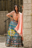 Pink and firozi heavy embroidered georgette lehenga choli set