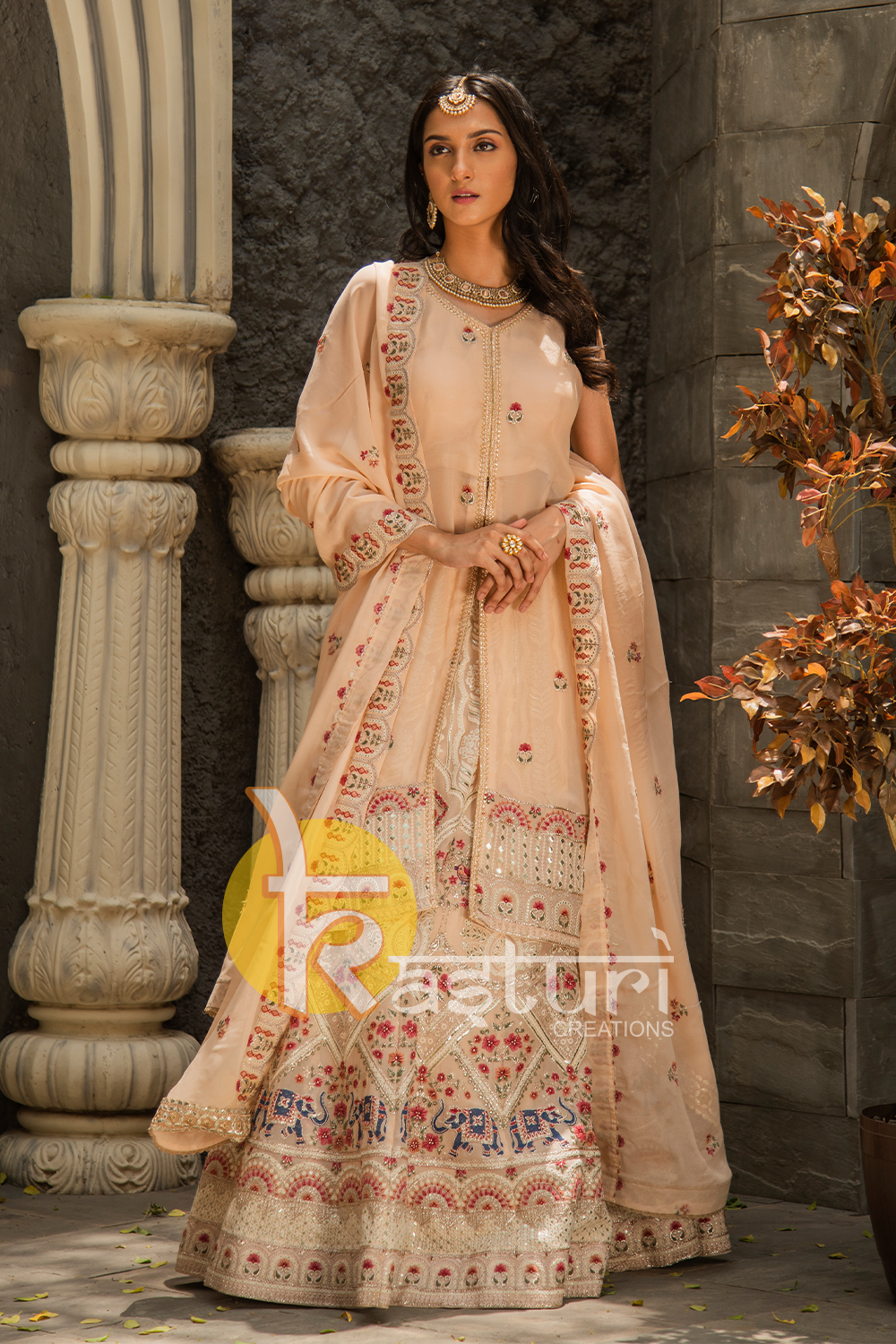 Beige color heavy embroidered georgette lehenga choli set