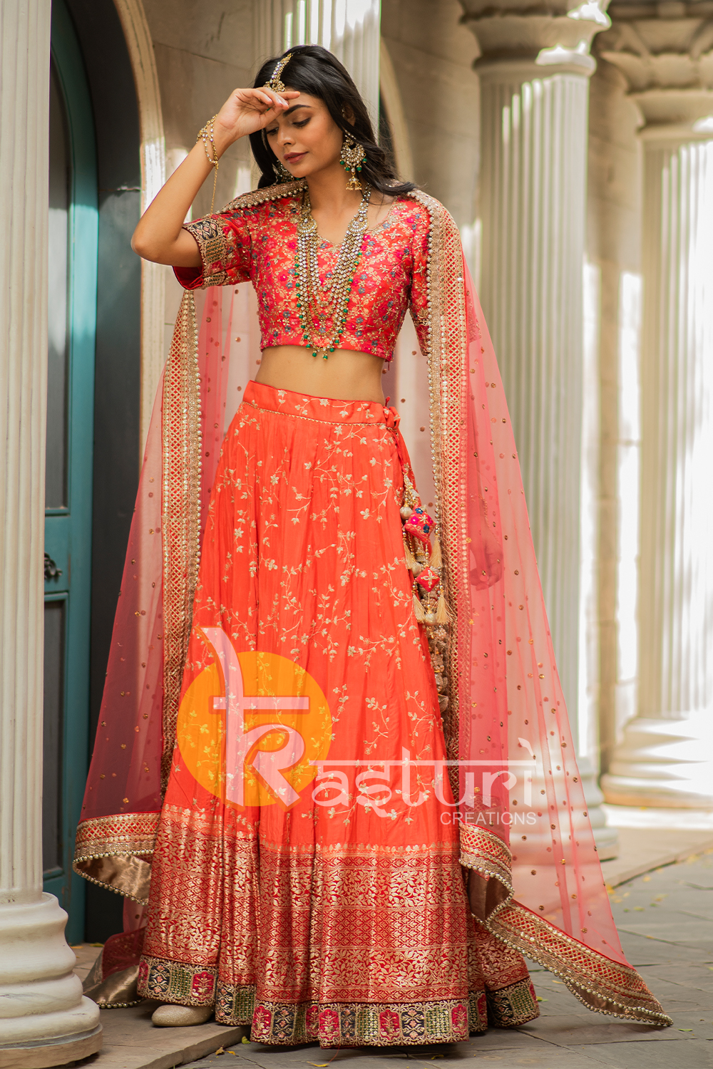 Peach heavy embroidered bridal lehenga choli set