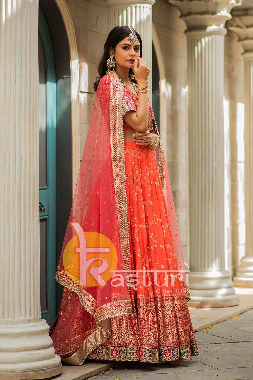 Peach heavy embroidered bridal lehenga choli set