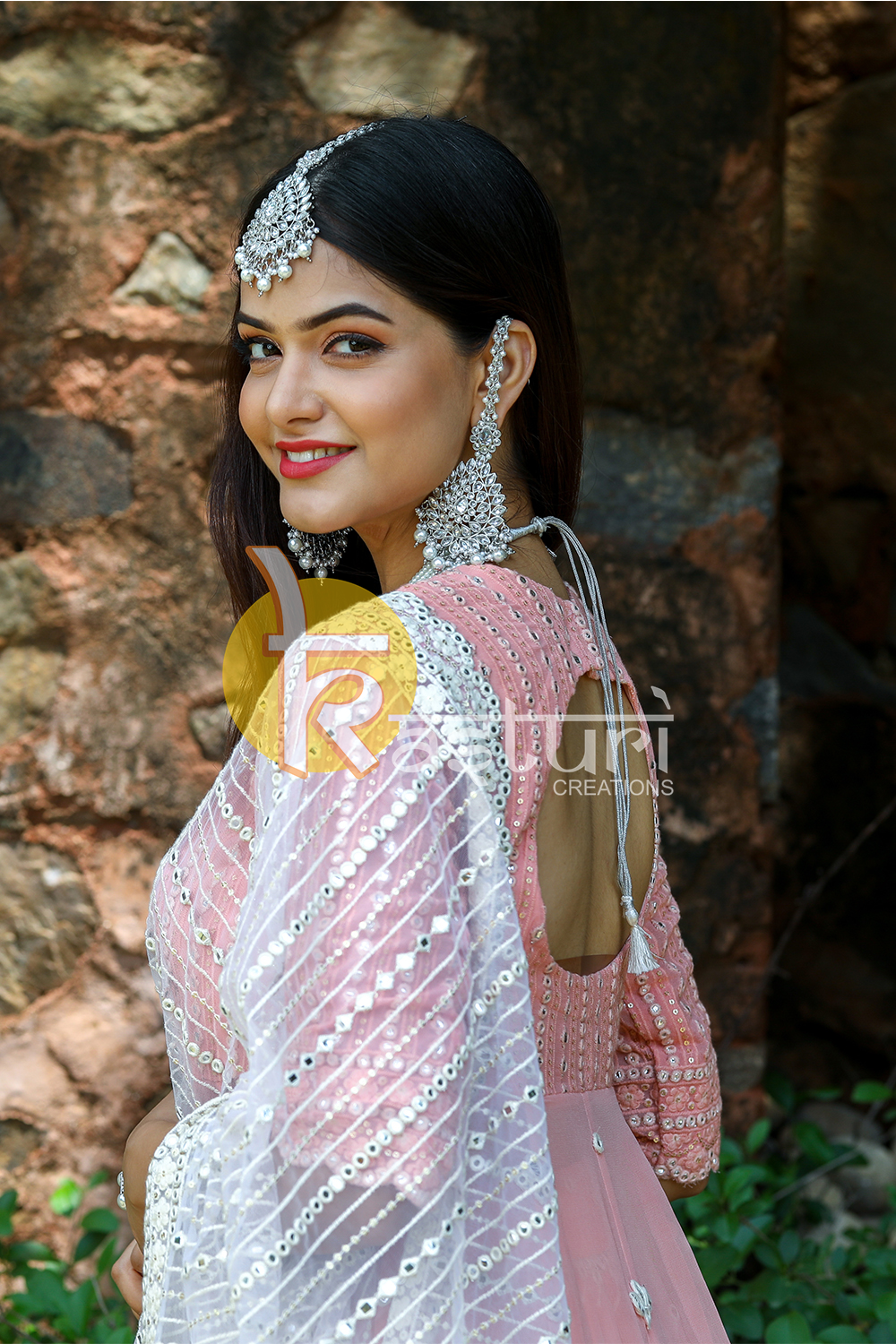 Pink embroidered georgette lehenga choli set
