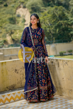 Navy blue embroidered georgette lehenga choli set