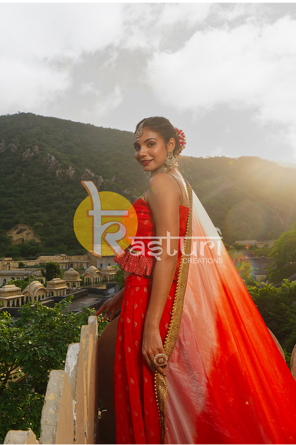 Red zari weaving silk lehenga choli set