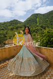Asian firozi embroidered georgette anarkali kurta set with dupatta