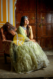 Green mirror work embroidered georgette lehenga choli set