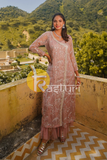 Pink embroidered organza party wear gown