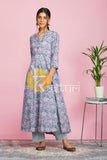 Grey, pink floral printed anarkali kurta with pant set JOLLY5