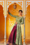 Green and wine sequence work georgette anarkali kurta with lehenga skirt