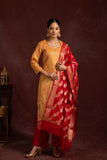 Banarasi weave kurta and dupatta with solid color bottom