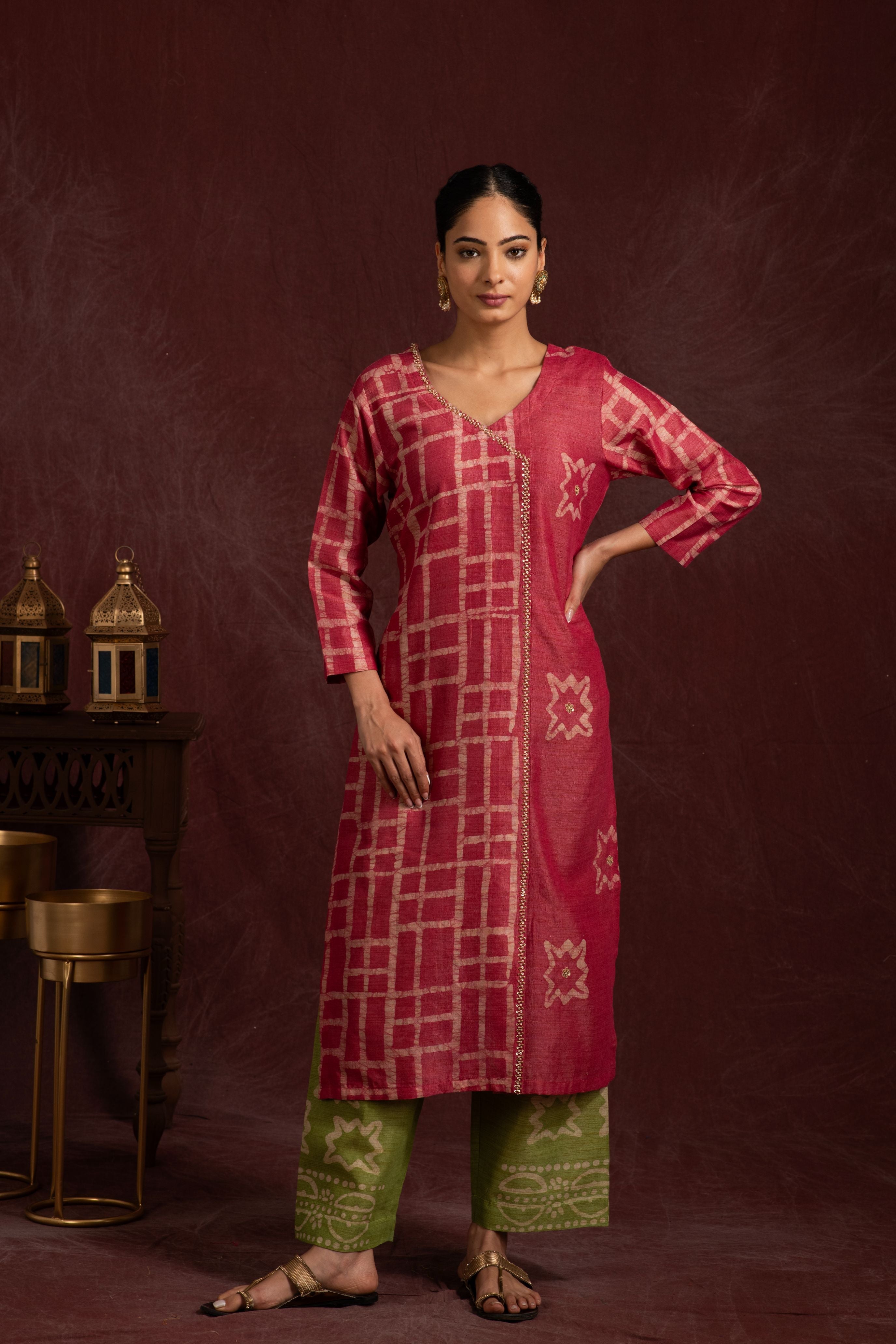Bhagalpuri Fabric Three piece Dupatta Suit in Embroidered Angrakha Pattern BK1