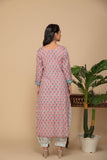 Peach printed kurta with white printed bottom 3 piece suit set with contrast w/p dupatta