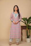 Peach printed kurta with white printed bottom 3 piece suit set with contrast w/p dupatta
