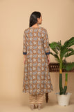 Brown printed kurta with brown printed bottom 3 piece suit set with buttis allover dupatta