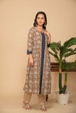 Brown printed kurta with brown printed bottom 3 piece suit set with buttis allover dupatta