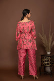 Pink soft muslin with big floral printed top with butti printed bottom all over