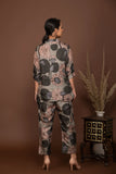 Grey soft muslin with bold floral printed top and bottom all over