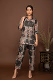 Grey soft muslin with bold floral printed top and bottom all over