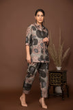 Grey soft muslin with bold floral printed top and bottom all over