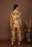 Mustard yellow soft muslin with bold floral printed top and bottom all over