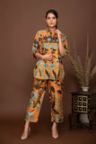 Mustard yellow soft muslin with bold floral printed top and bottom all over