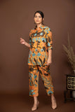 Mustard yellow soft muslin with bold floral printed top and bottom all over