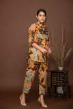 Mustard yellow soft muslin with bold floral printed top and bottom all over