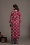 Ajrakh handblock pure cotton kurta and dupatta set with embroidered  necklineand a white cotton bottom