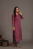 Ajrakh handblock pure cotton kurta and dupatta set with embroidered  necklineand a white cotton bottom