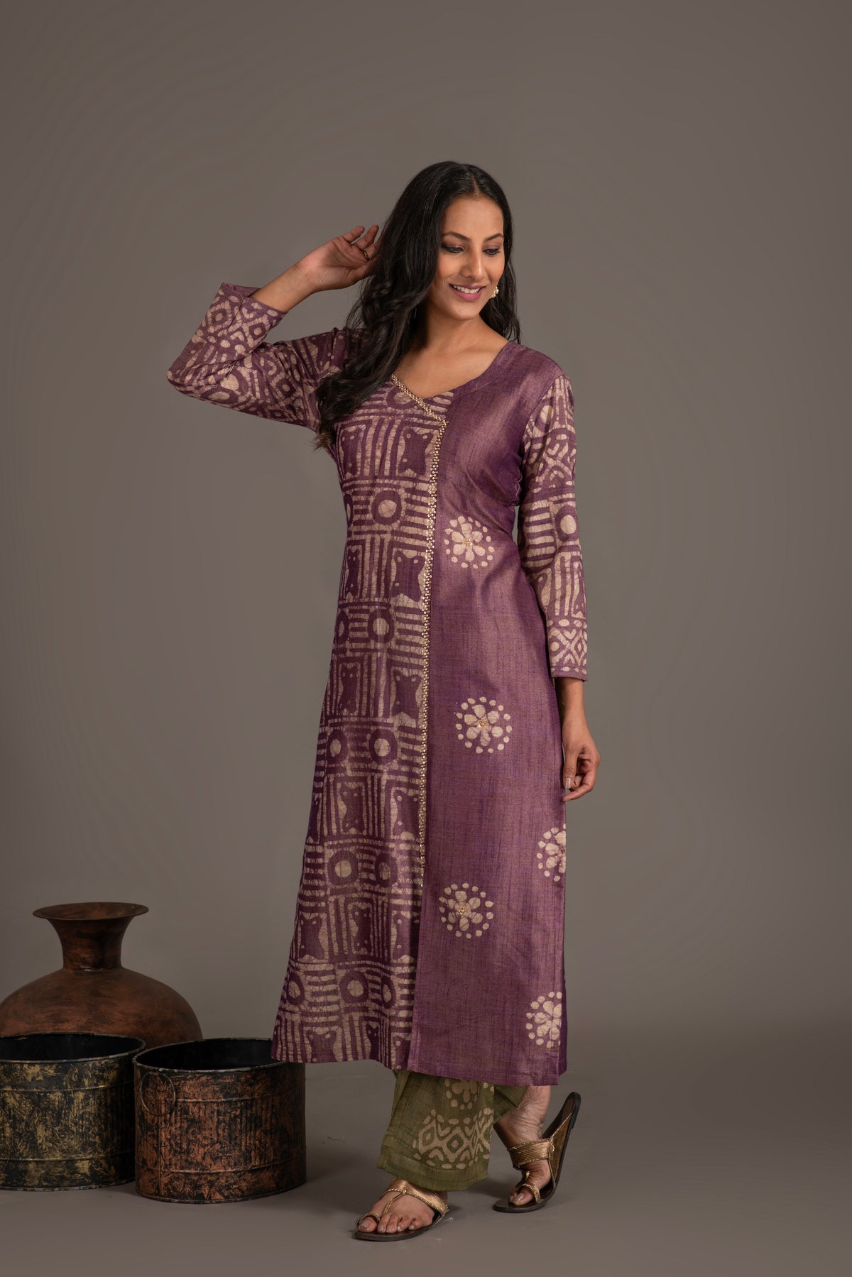 Bhagalpuri Fabric Three Piece Dupatta Suit in Embroidered Angrakha Pattern BK4
