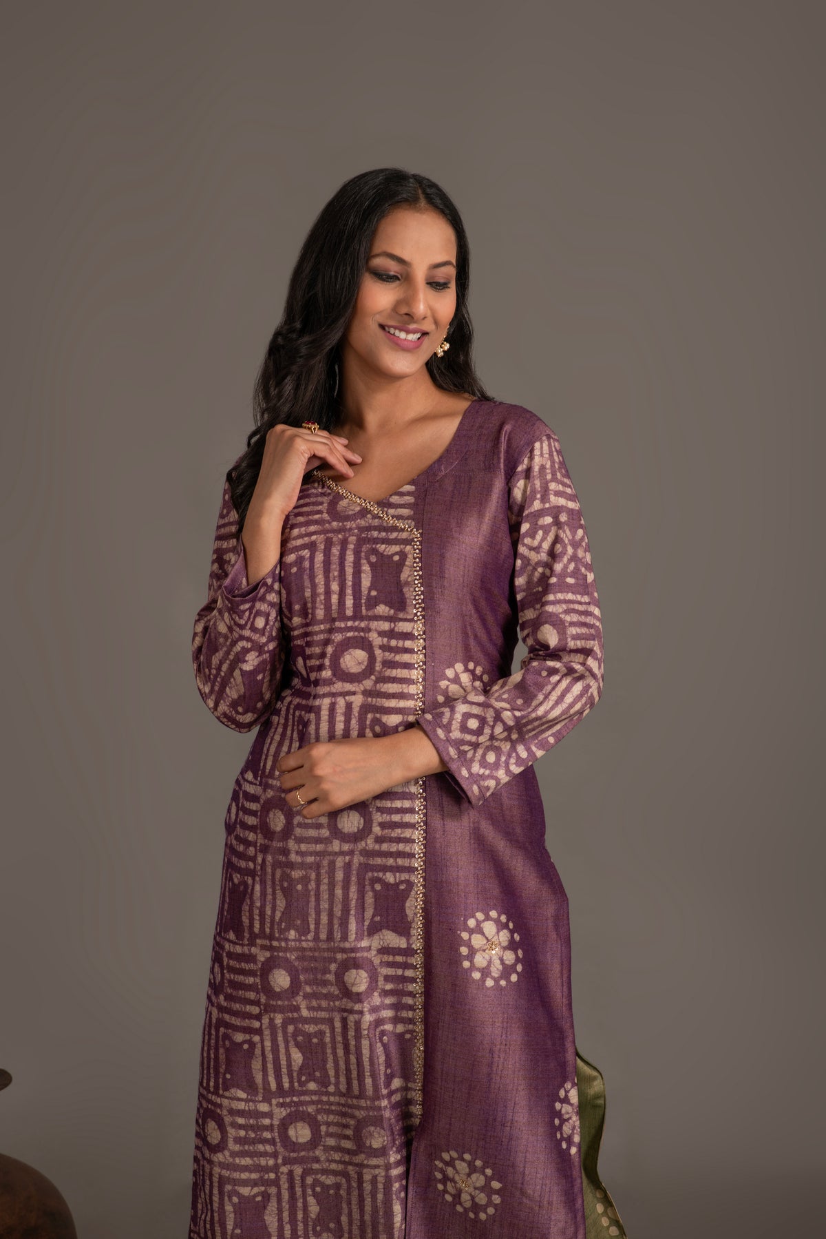 Bhagalpuri Fabric Three Piece Dupatta Suit in Embroidered Angrakha Pattern BK4