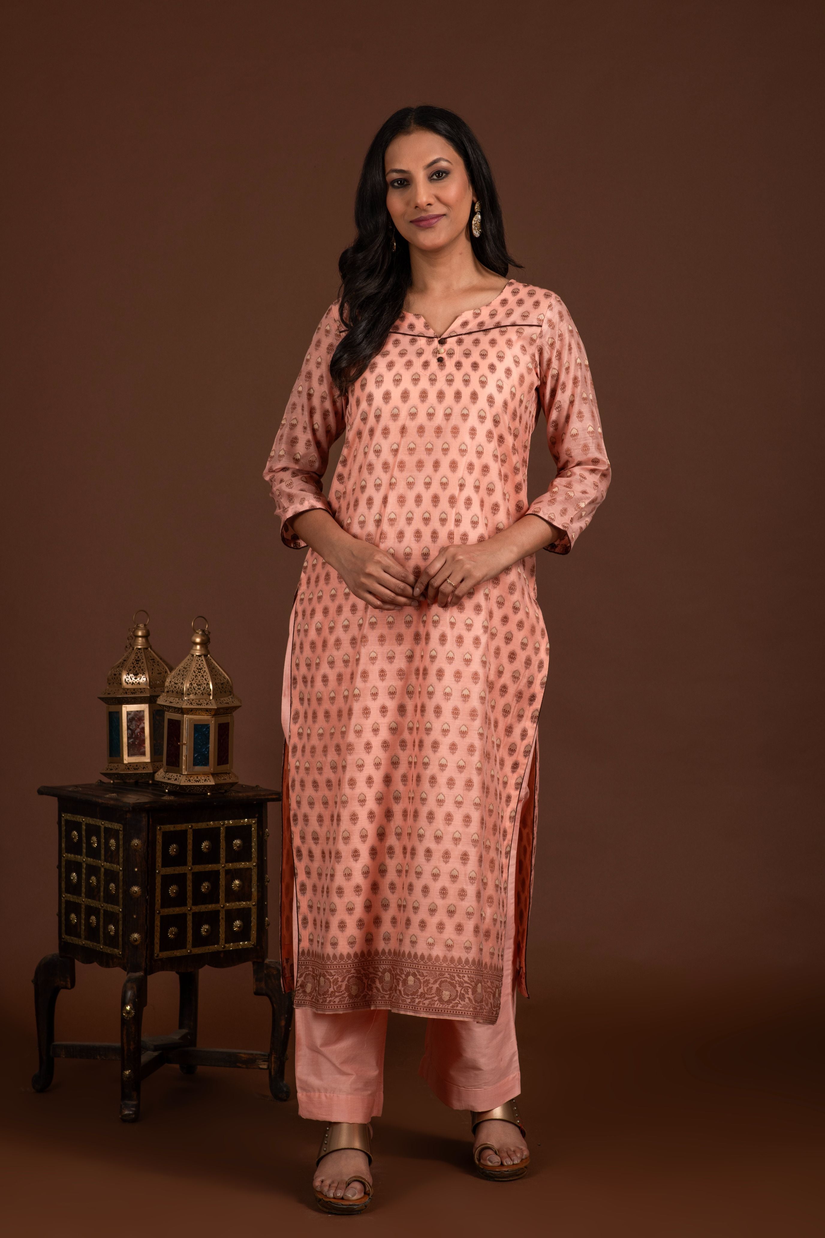 Banarasi Weave Kurta and Dupatta with Solid Colour Bottom