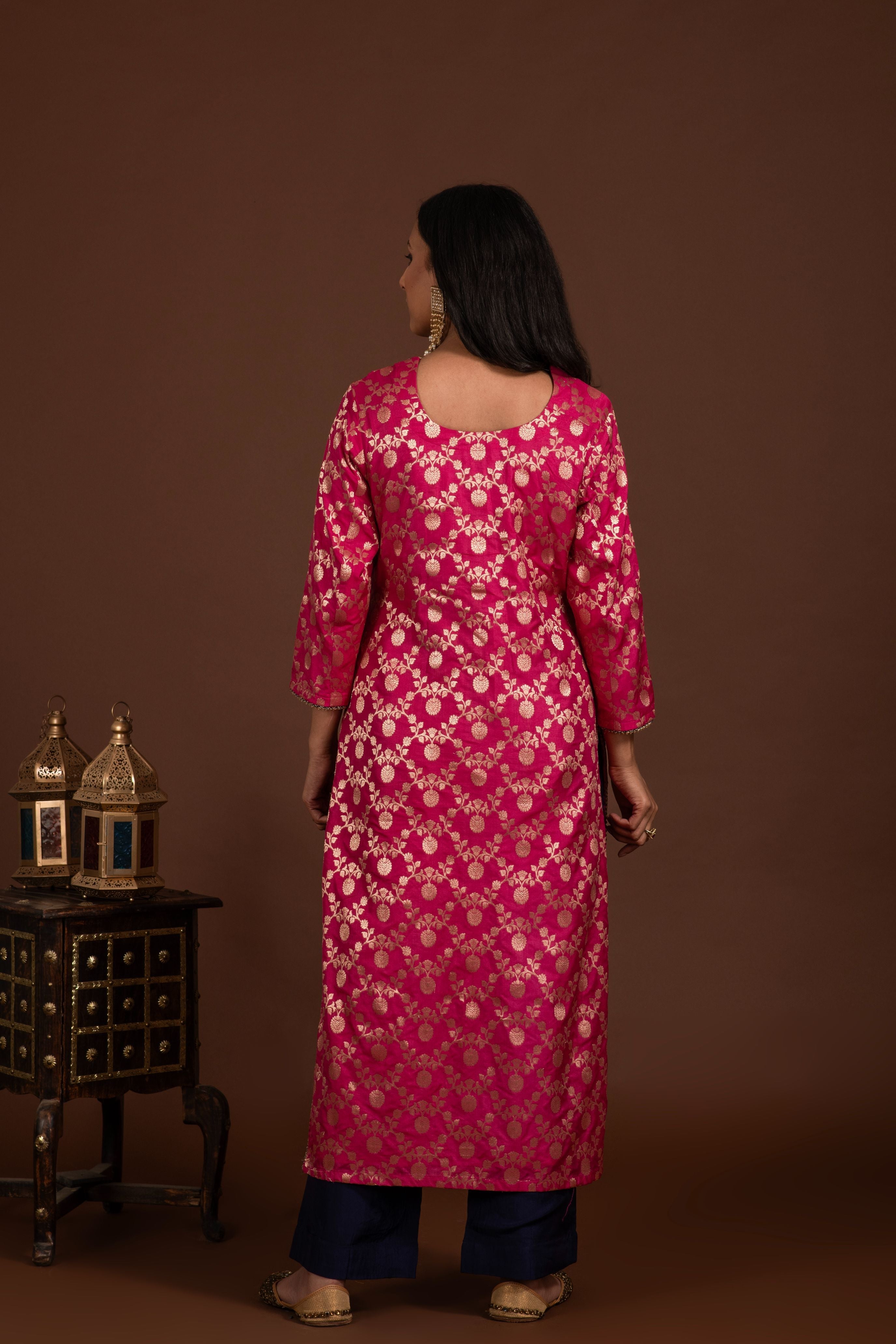 Banarasi weave kurta and dupatta with solid colour bottom