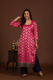 Banarasi weave kurta and dupatta with solid colour bottom