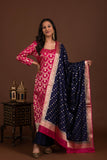 Banarasi weave kurta and dupatta with solid colour bottom