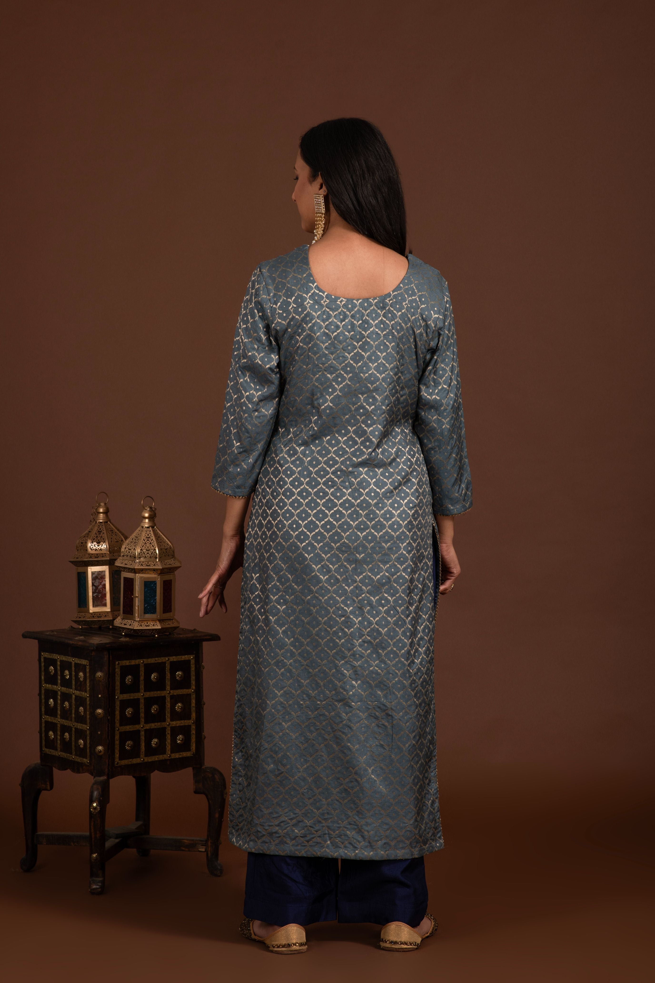 Banarasi weave kurta and dupatta with solid colour bottom