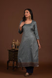 Banarasi weave kurta and dupatta with solid colour bottom