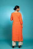 Orange ikkat kurta with white bottom 3 piece suit set with contrast o/w ikkat buttis all over dupatta IK10
