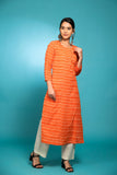 Orange ikkat kurta with white bottom 3 piece suit set with contrast o/w ikkat buttis all over dupatta IK10